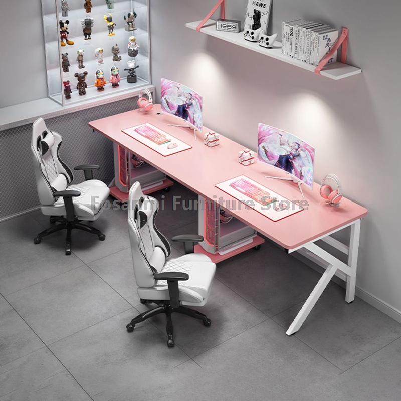 Home Office With Two Desks - 大型2人用ゲーマーPCデスク、K字型脚、モダンオフィスダブルコンピューターデスク、広々としたホームスタディゲーミングロングテーブル（2人用）