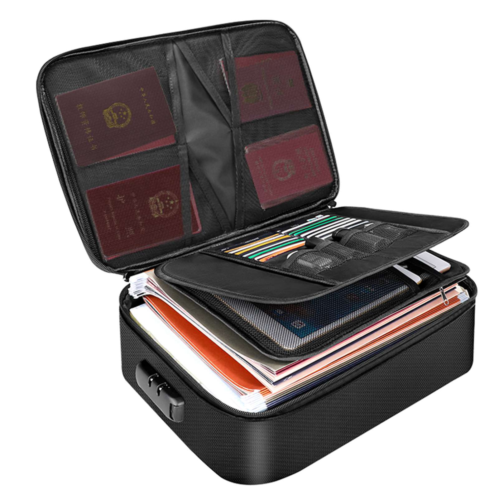 Home Office Passport - 耐火性ドキュメントバッグ ジッパー開閉式 耐火・防水オーガナイザーケース ホームオフィス旅行用安全バッグ 現金、カード、パスポート用