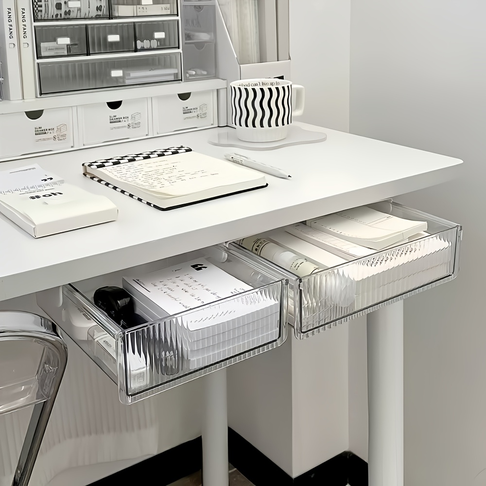 Office Drawer Organizer - 1個入りデスク下クリア引き出しオーガナイザー、化粧品、文房具、オフィス、学生、コンピューターデスク、家庭用壁掛け収納ボックス
