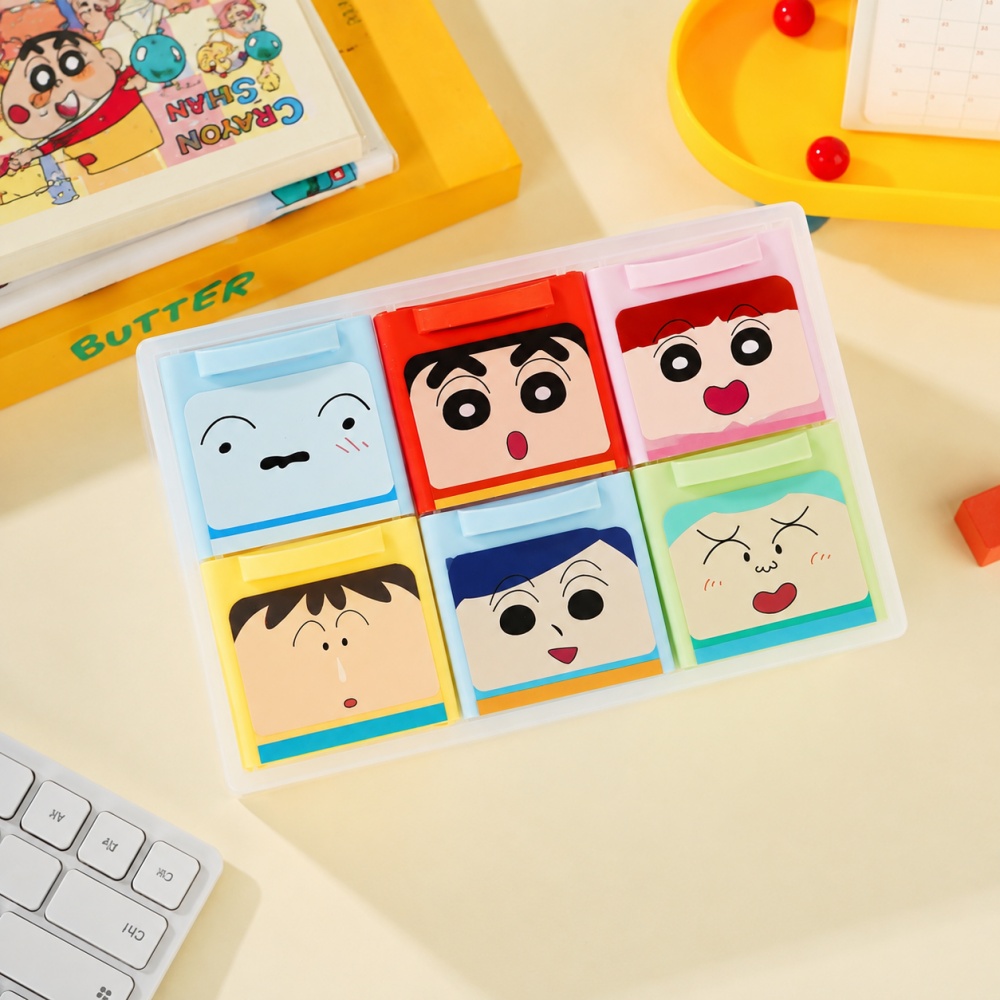 Office Drawer Organizer - 本物のクレヨンしんちゃん デスクトップ引き出し収納ボックス 6スロットオーガナイザー ペン、メモ、テープ、クリップ用 テーブルトップ ホーム