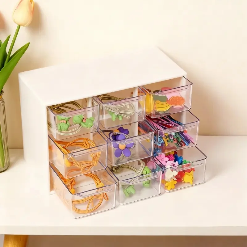 Office Drawer Organizer - ビーズ材料収納ボックス。 9グリッド引き出し式収納ボックスは積み重ね可能です。 ドレッシングテーブルとオフィス用のメイクアップオーガナイザー