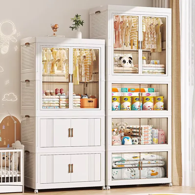 Office Drawer Organizer - 透明プラスチック製折りたたみ収納ボックス、ダブルドアマグネットバックル付き引き出しコンテナオーガナイザーキャビネット、ホームオフィス用