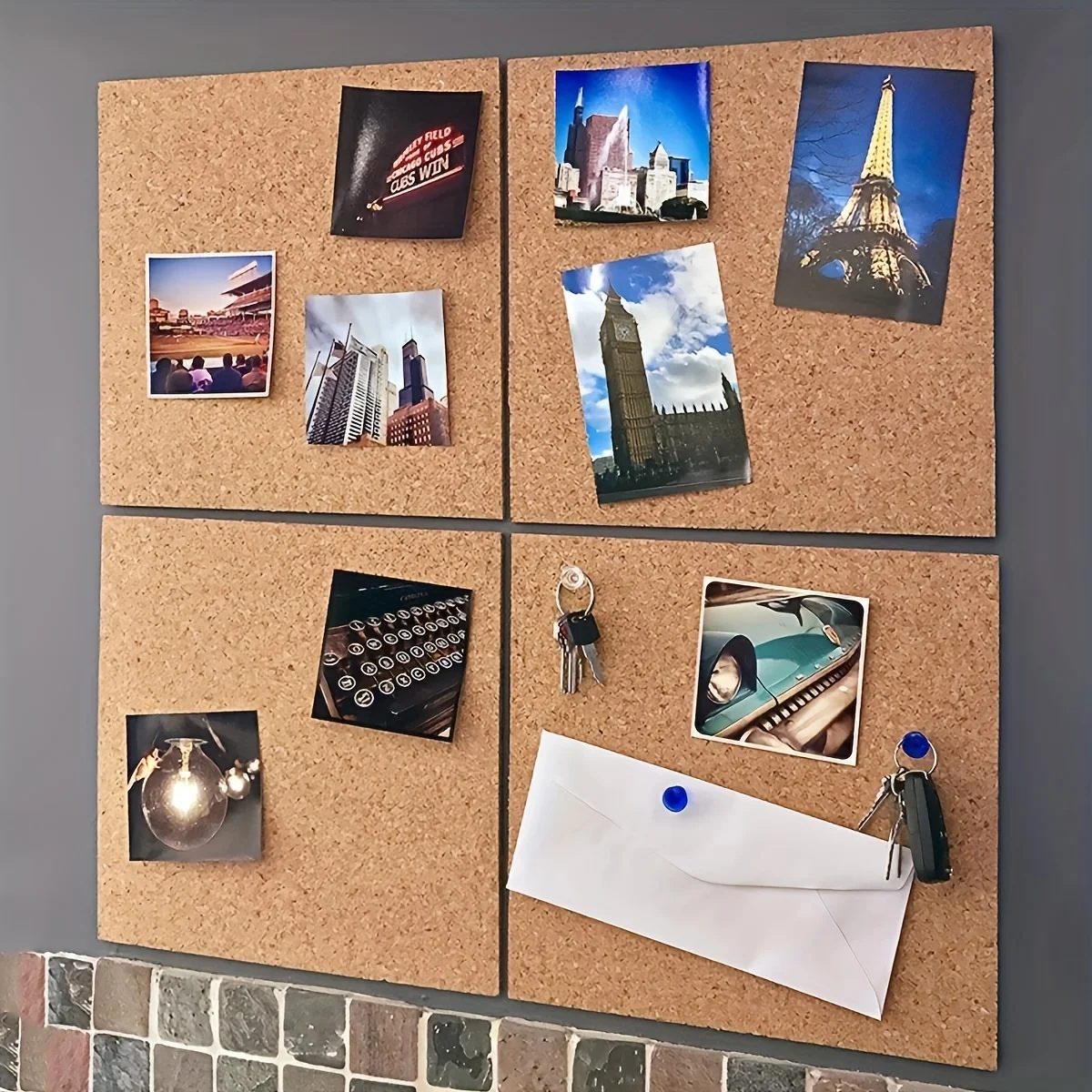 Home Office Image - 30cm/11.8インチ 正方形 フレームレス コルクボード 粘着式 装飾写真壁ディスプレイ