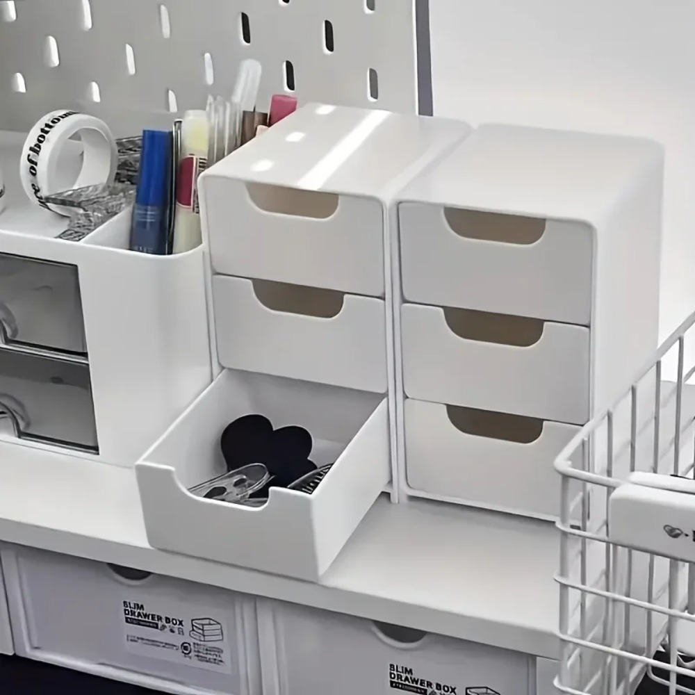 Office Drawer Organizer - 引き出し付きシックな3段デスクオーガナイザー - オフィス用品、ジュエリー、化粧品の収納に最適 - ポータブル仕切りボックス