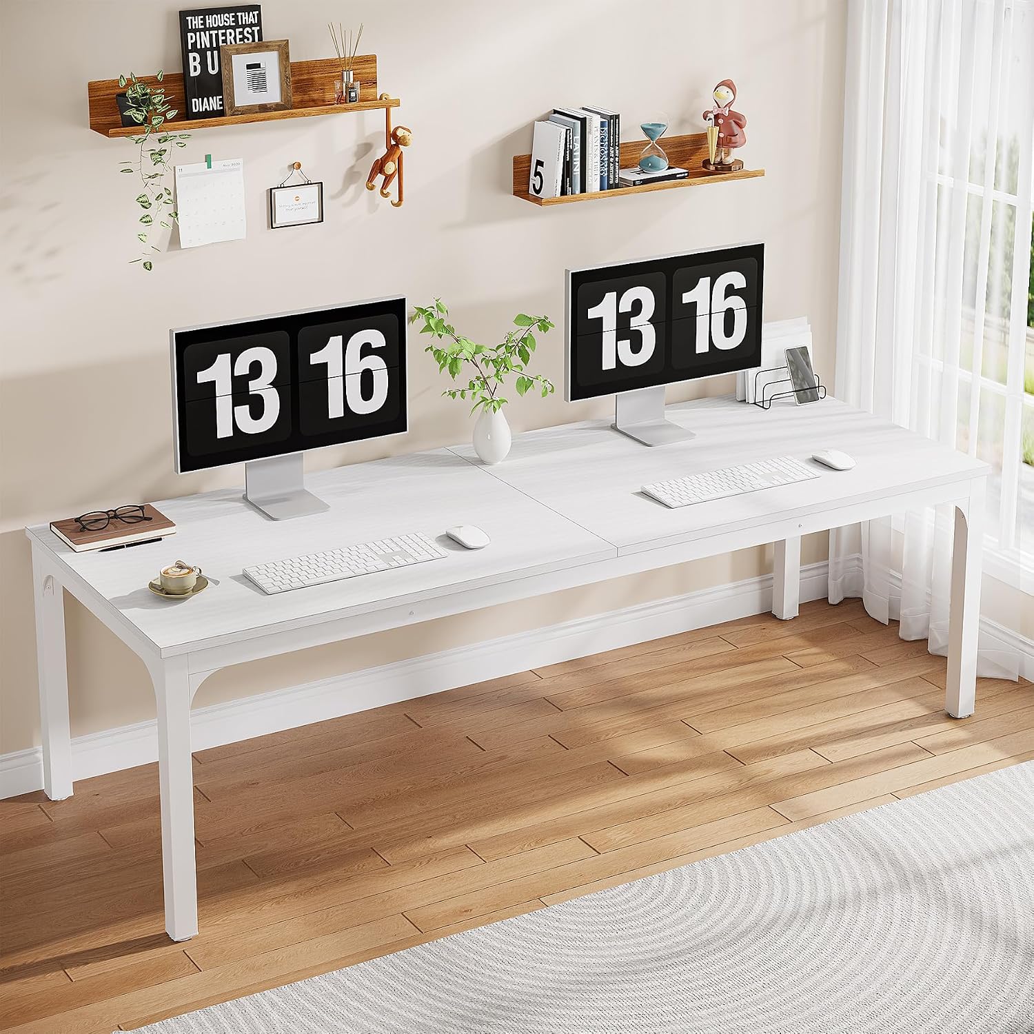 Home Office With Two Desks - 2人用ホームオフィスデスク、78.7インチの超長型コンピューターデスク、ホームオフィス用ダブルワークステーション、2人用ワークデスク（ホワイト）