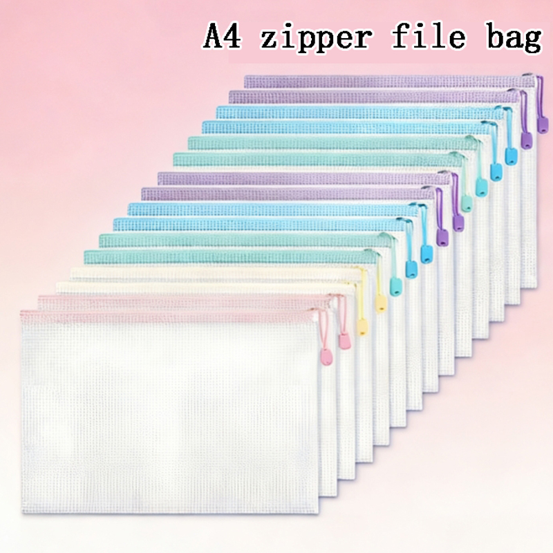Home Office Travel Document - マカロンカラー防水A4グリッドファイルバッグ大容量書類収納学生オフィス家庭旅行科目整理用