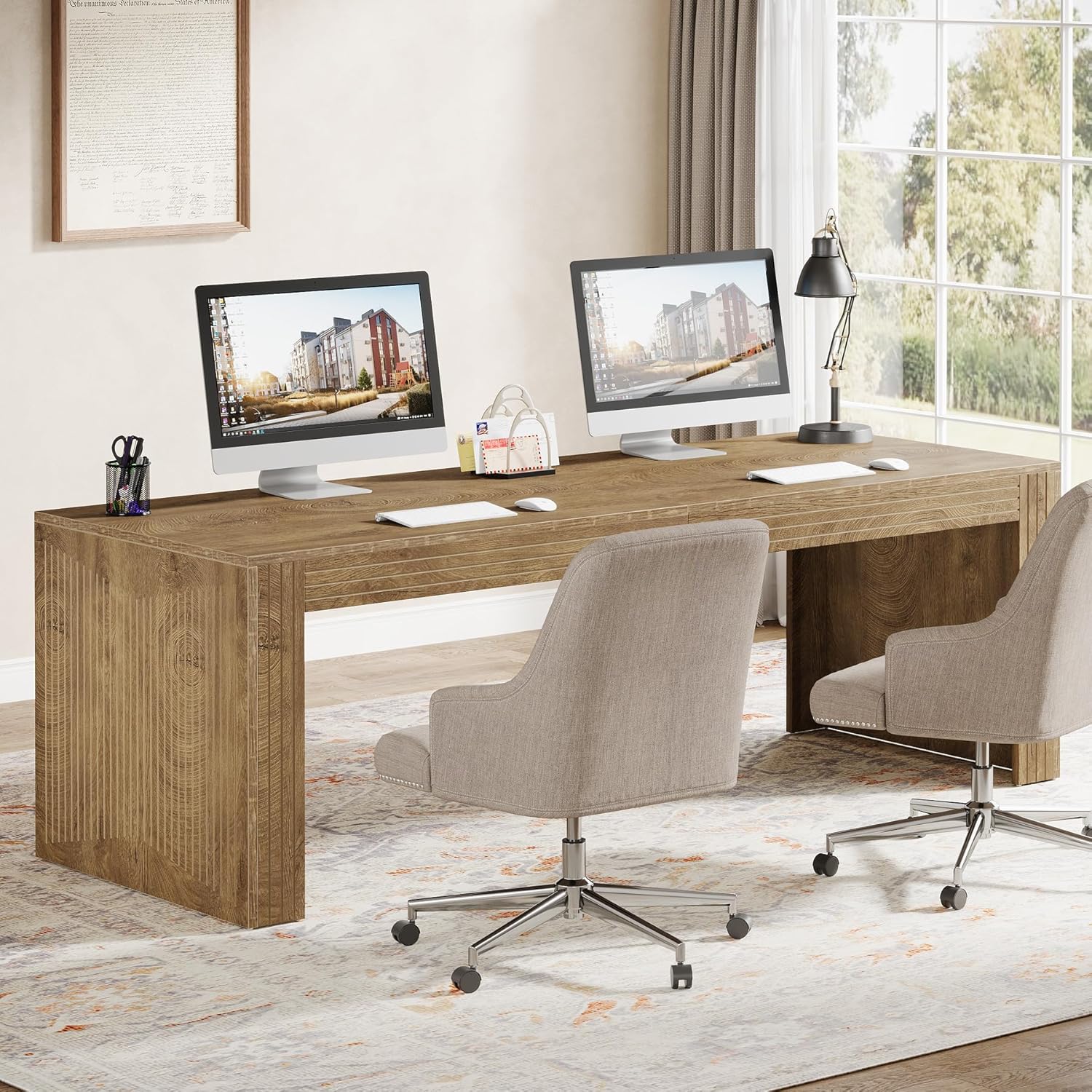 # 79インチの超長ダブルコンピューターデスク、2人用ワーク - Home Office With Two Desks のレビューと価格