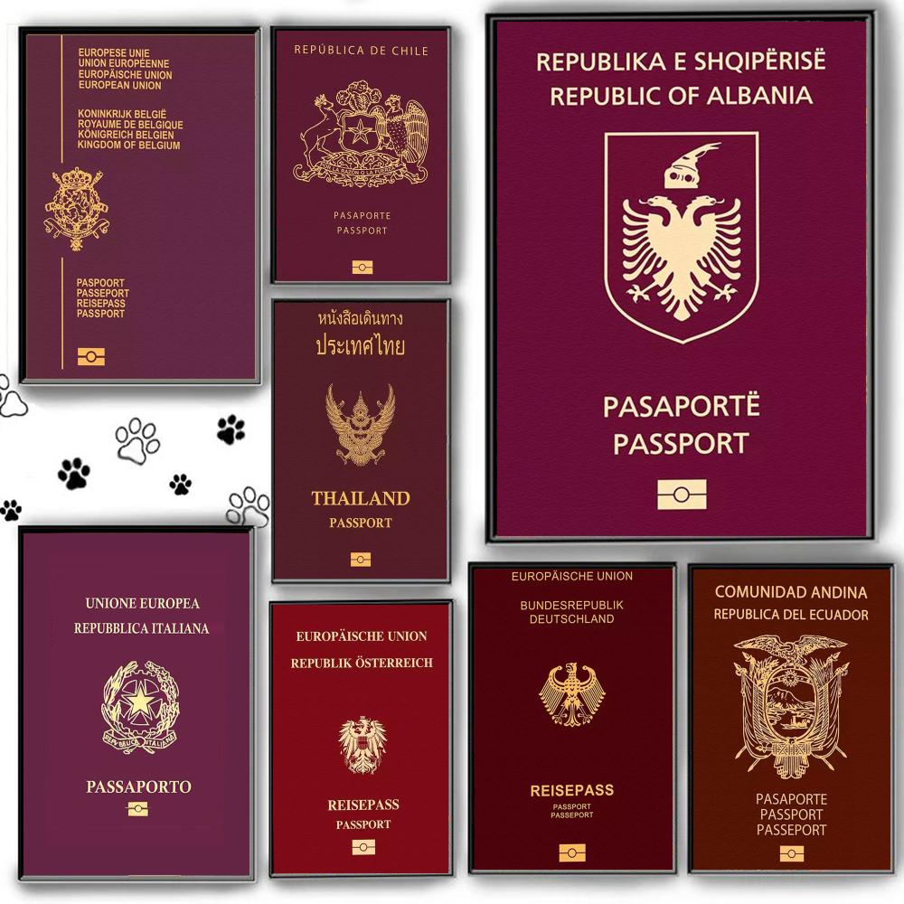 赤い背景のパスポートポスター 自己粘着性 HD PVC ウォ - Home Office Passport のレビューと価格