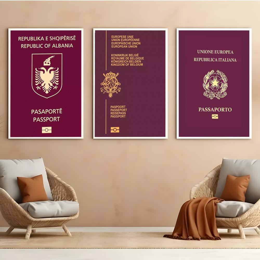 赤い背景のパスポートポスター 自己粘着性 HD PVC ウォ - Home Office Passport のレビューと価格