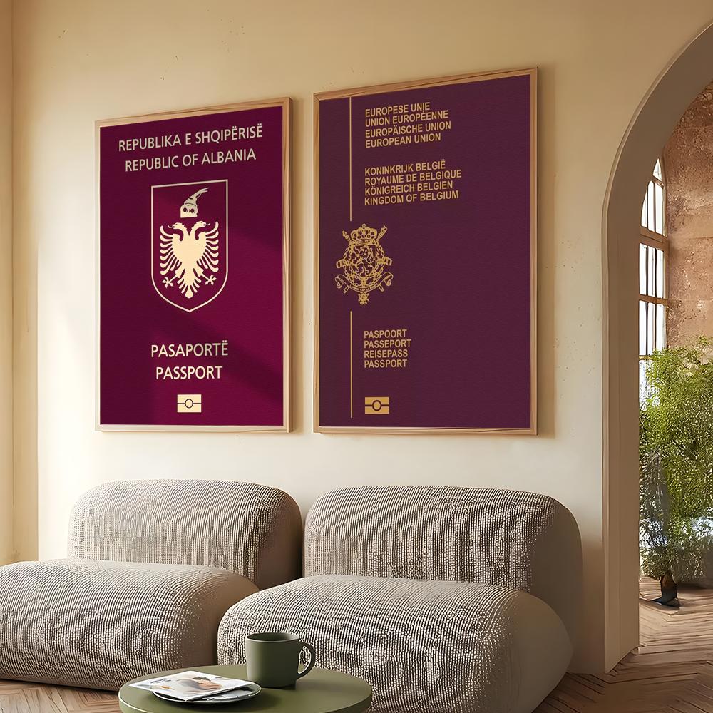 赤い背景のパスポートポスター 自己粘着性 HD PVC ウォ - Home Office Passport のレビューと価格