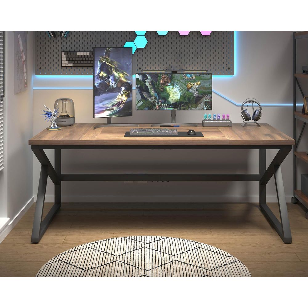 70エクストラロングダブルデスク、ホームオフィス用、素朴な木 - Home Office With Two Desks のレビューと価格