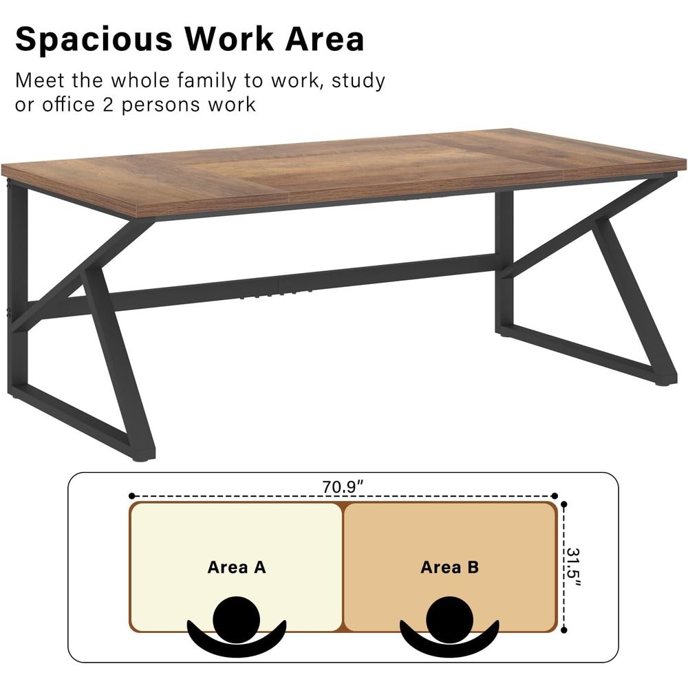 70エクストラロングダブルデスク、ホームオフィス用、素朴な木 - Home Office With Two Desks のレビューと価格
