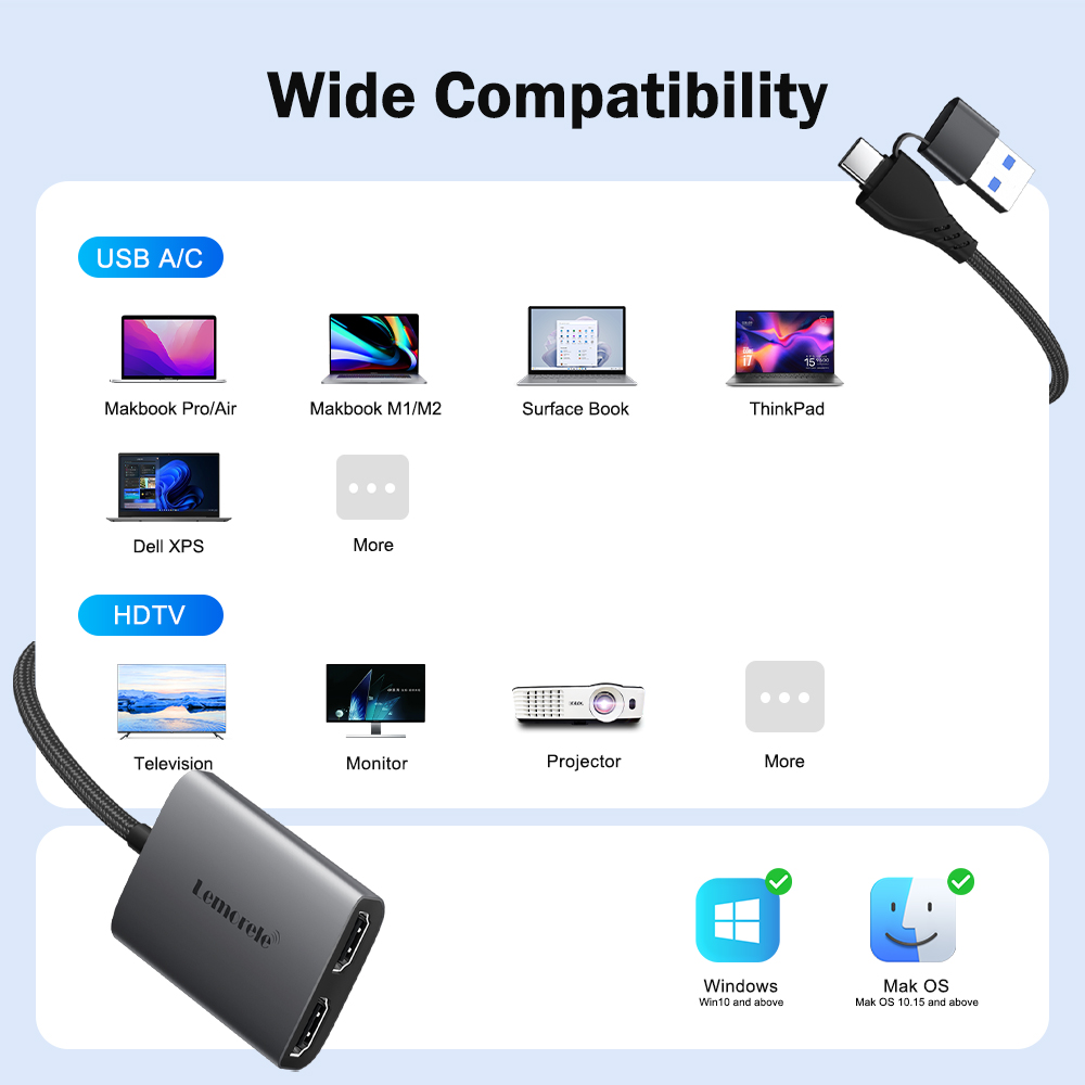 Lemorele デュアルHDMIアダプター 4K Type - Home Office For Mac のレビューと価格