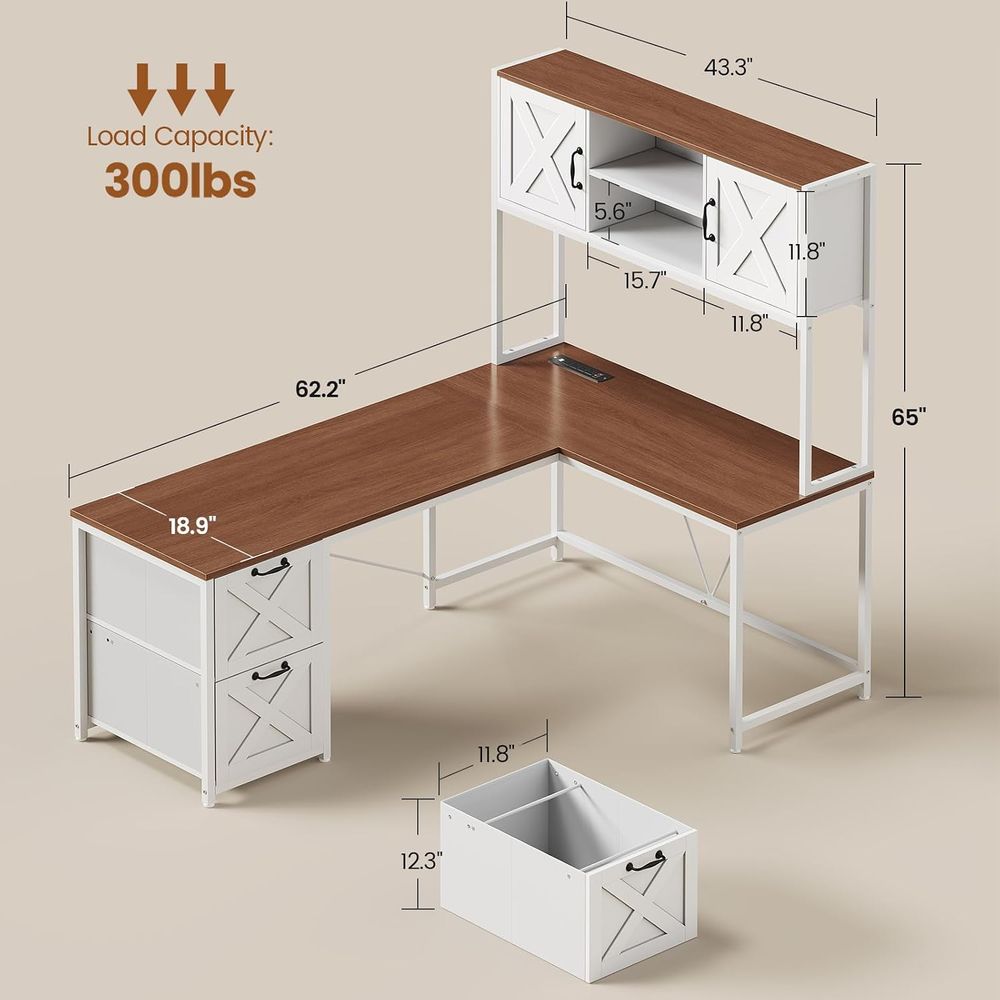 ハッチ付きL字型デスク、リバーシブル86.6インチコンピュー - Home Office With Two Desks のレビューと価格