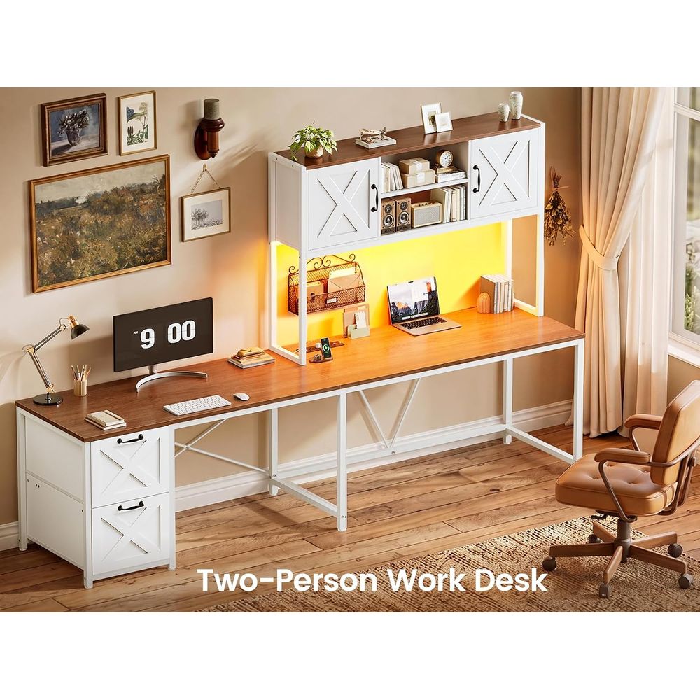 ハッチ付きL字型デスク、リバーシブル86.6インチコンピュー - Home Office With Two Desks のレビューと価格