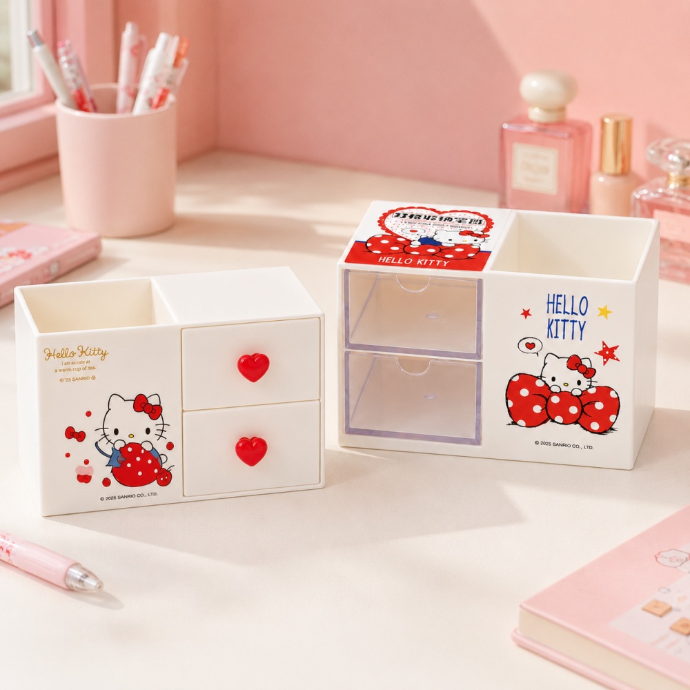 本物のハローキティ デュアルドロワー ペンホルダー サンリオ - Office Drawer Organizer のレビューと価格