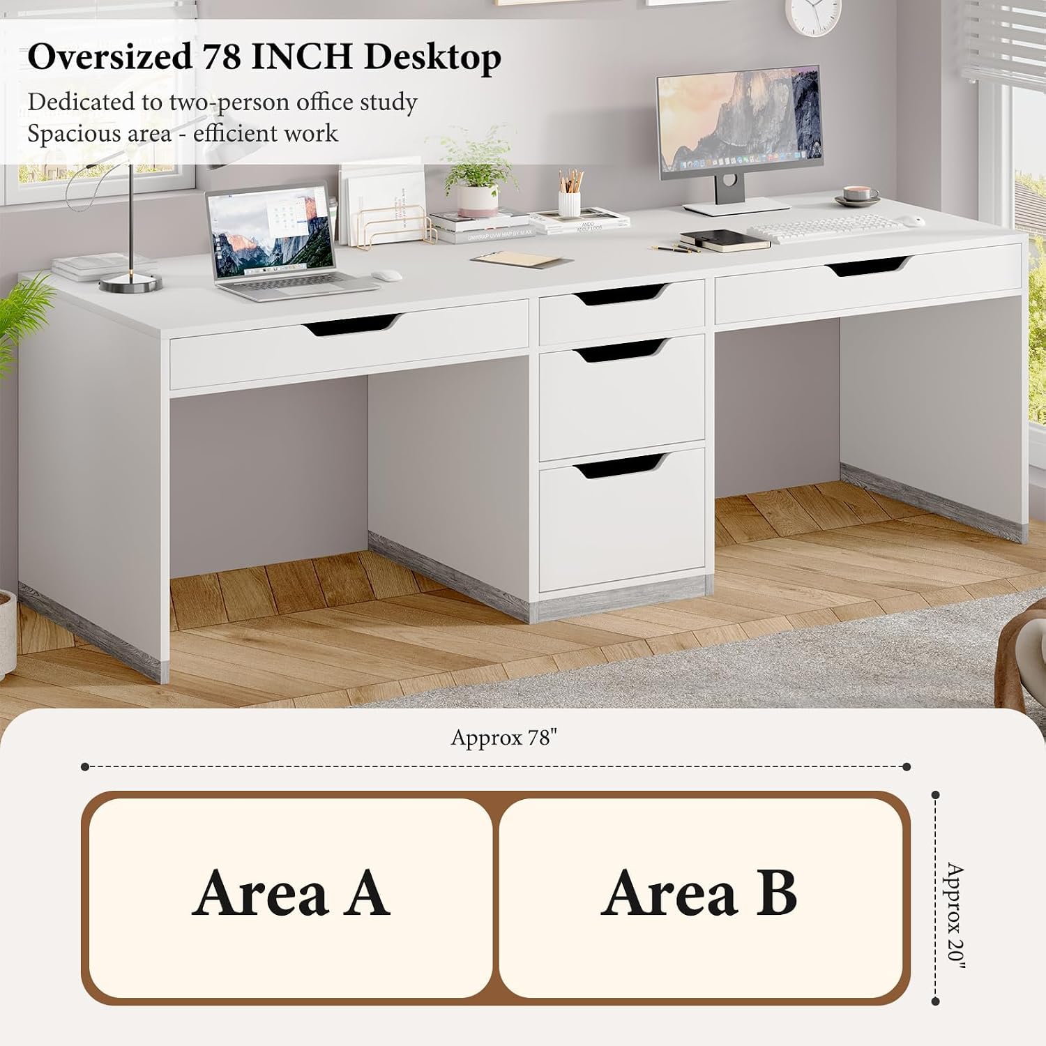 78インチ二人用デスク、5つの引き出しとファイル収納付き、ホ - Home Office With Two Desks のレビューと価格