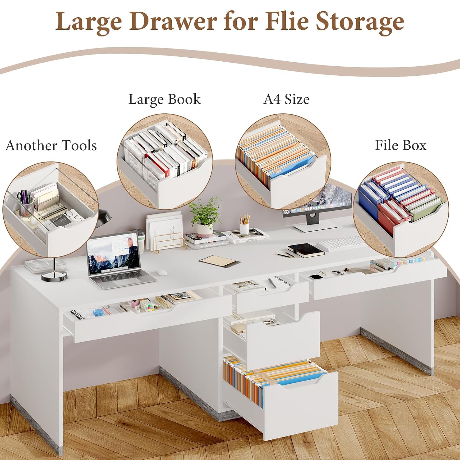 78インチ二人用デスク、5つの引き出しとファイル収納付き、ホ - Home Office With Two Desks のレビューと価格