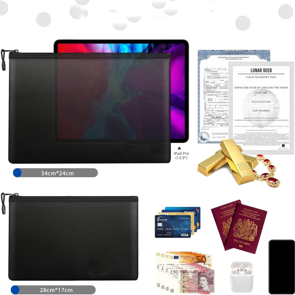 耐火性ドキュメントバッグ 防水現金ホルダー ポータブルマネー - Home Office Passport のレビューと価格