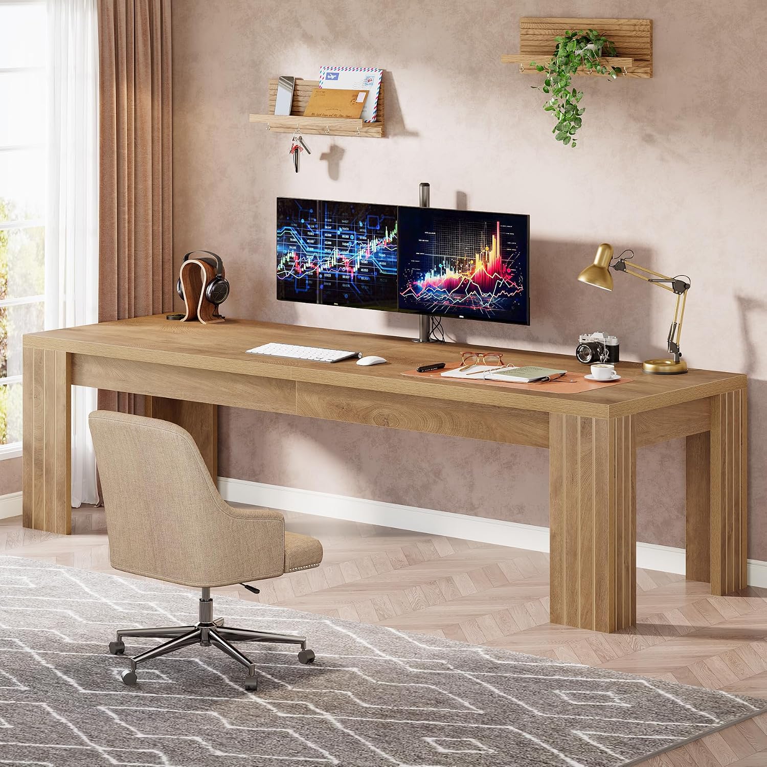 78.7インチの超長型コンピューターデスク、二人用ダブルゲー - Home Office With Two Desks のレビューと価格
