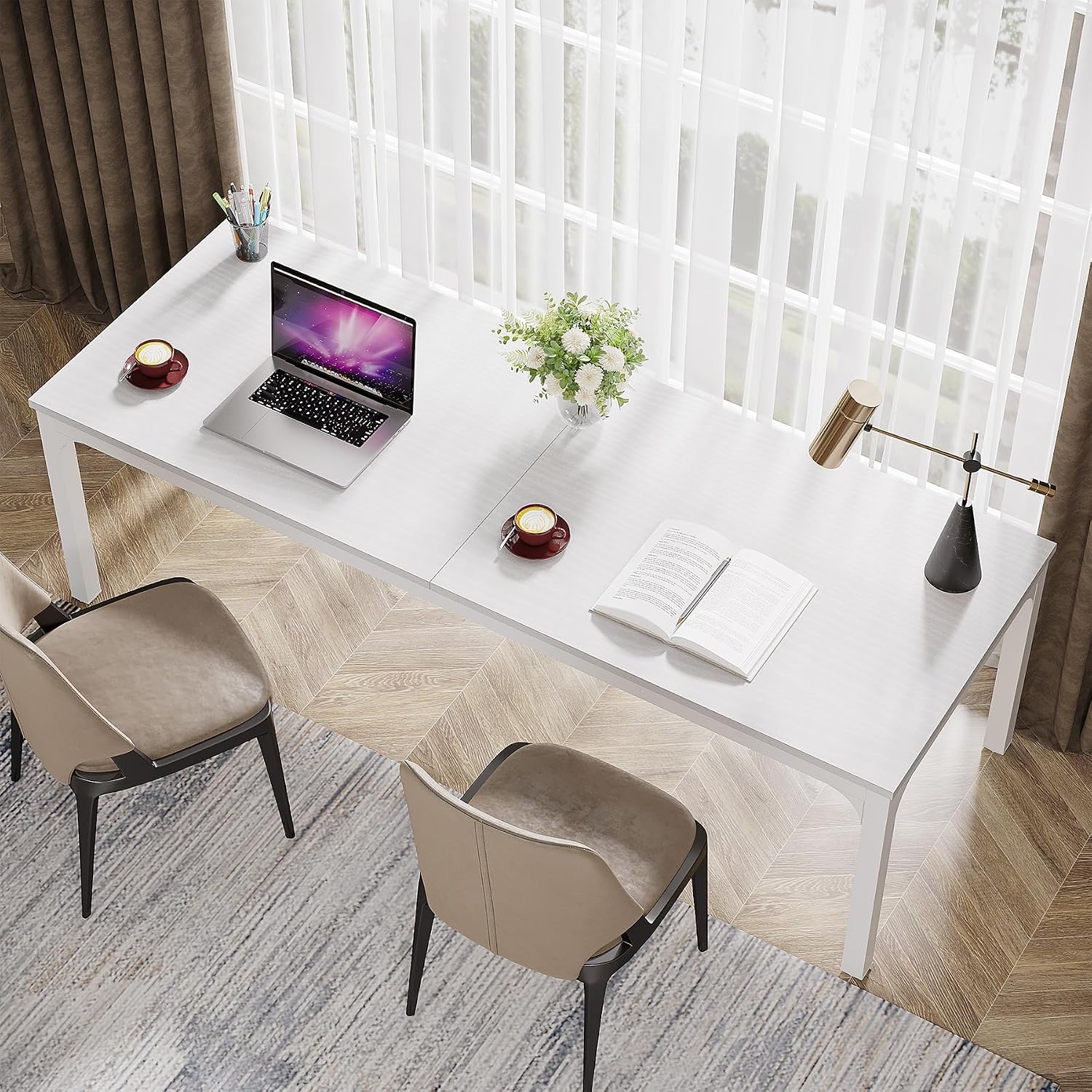 2人用ホームオフィスデスク、78.7インチの超長型コンピュー - Home Office With Two Desks のレビューと価格