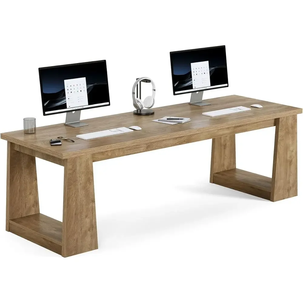 素朴なブラウンカラーの2人用ホームオフィスデスク、デュアルユ - Home Office With Two Desks のレビューと価格