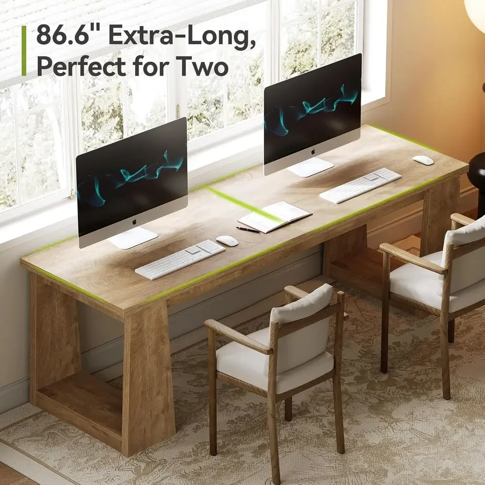 素朴なブラウンカラーの2人用ホームオフィスデスク、デュアルユ - Home Office With Two Desks のレビューと価格