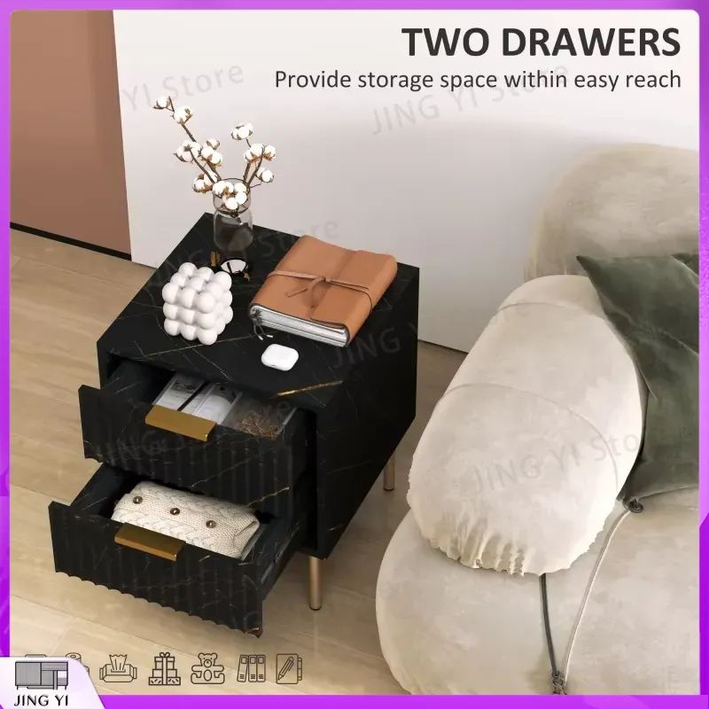 エレガントな2段引き出しベッドサイドテーブル ブラック モダ - Home Office With Two Desks のレビューと価格