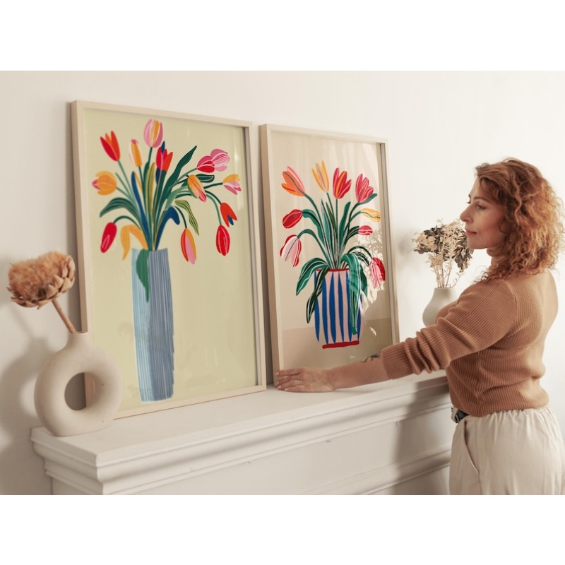 チューリップの花のキャンバスウォールアート2枚、フレームなし - Home Office Image のレビューと価格