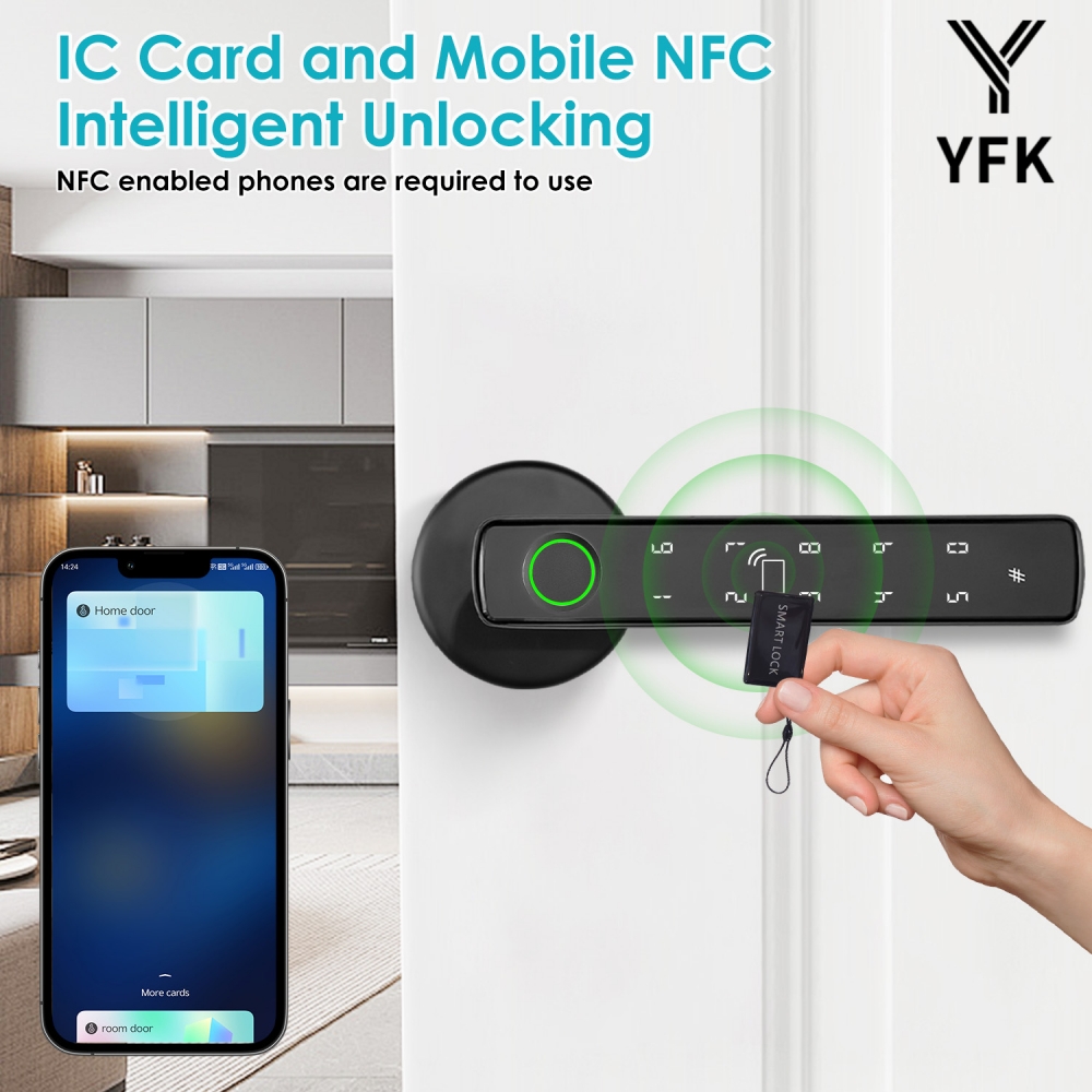 YFK Tuya 5-in-1スマートドアハンドルロック B - Home Office Immigration のレビューと価格