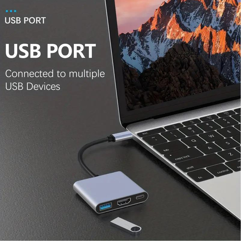 3-in-1 Type-C USB ハブ オス-メス HDM - Home Office For Mac のレビューと価格