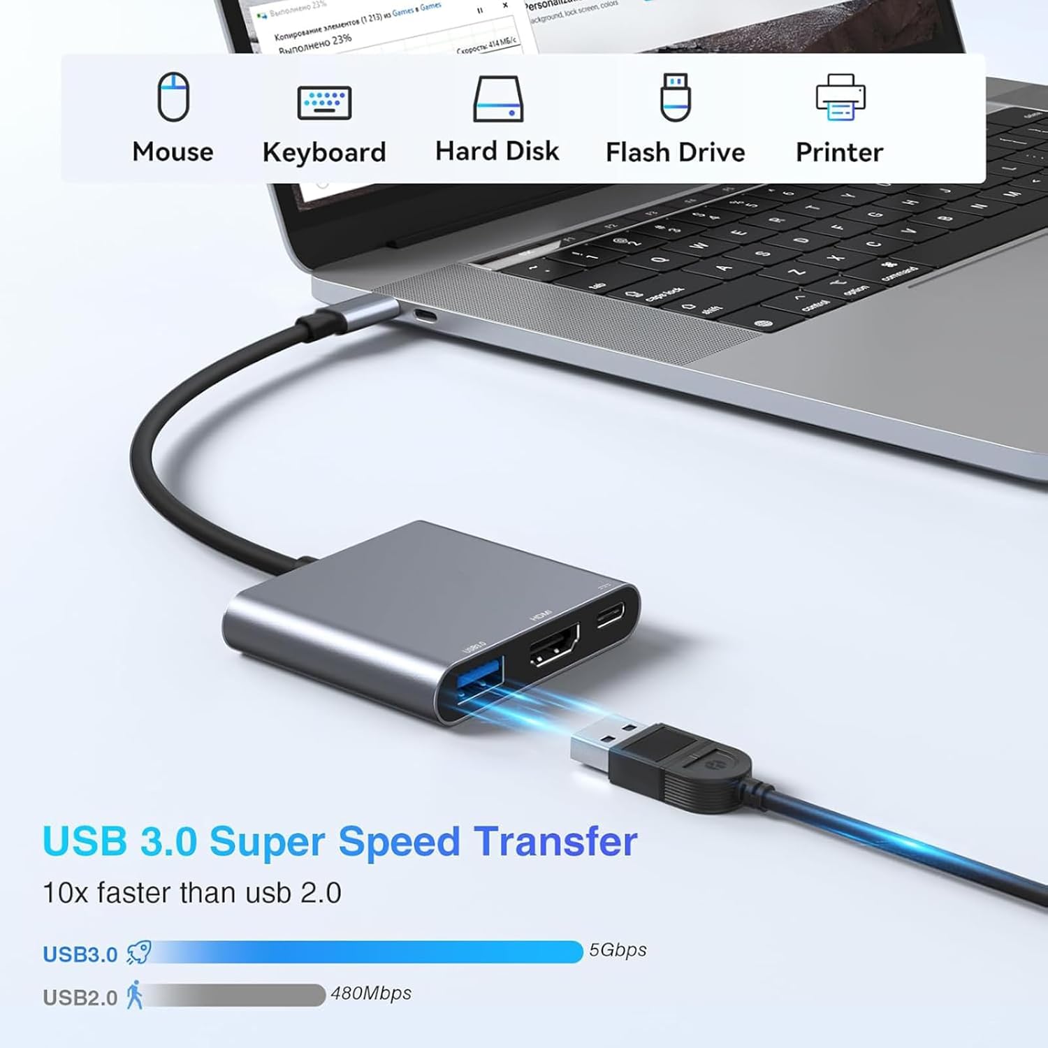 3-in-1 Type-C USB ハブ オス-メス HDM - Home Office For Mac のレビューと価格