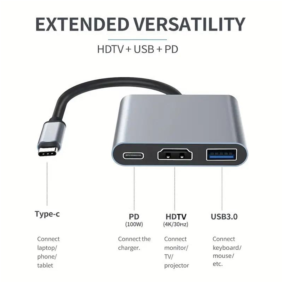 3-in-1 Type-C USB ハブ オス-メス HDM - Home Office For Mac のレビューと価格